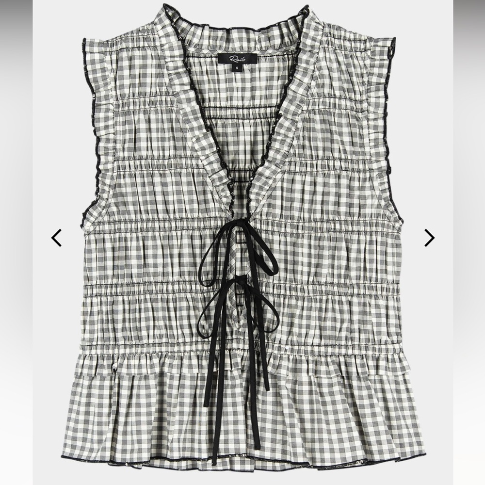 Rails Martine Gingham Tie-Front Blouse. Black and white.